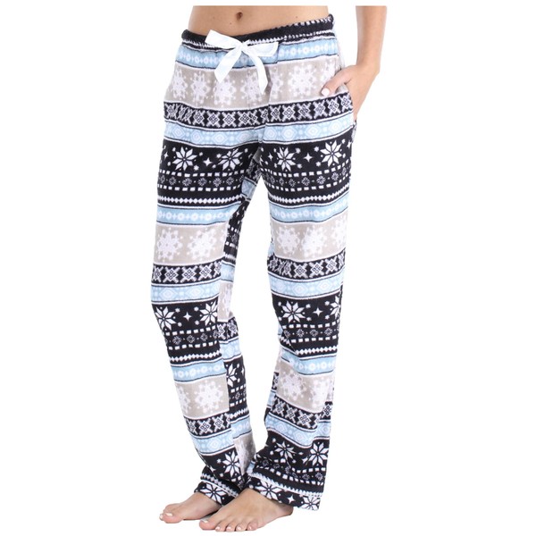 PajamaMania Women's Fleece Pajama Pants with Satin Drawstring, Charcoal Fair