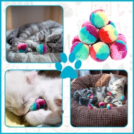 Amaxiu 1.2 in Colorful Cat Pom Pom Ball Toys, 20 Pcs Rainbow Cat Toy Balls Soft Plush Cat Ball Interactive Training Ball for Indoor Cats & Kittens