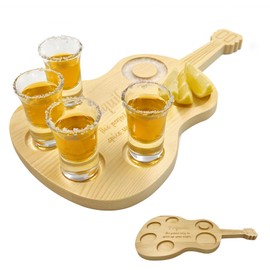 Daily Treasures Guitar Tequila Shot Board with Anti-Slip Sticker,Shot Glasses Holder Set, Tequila Set，Wooden Shot Glass Holder for Tequila Liqueurs,Shot Board,Mexican Shot Holder for Bar,Party,Family