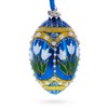 White Flowers and Pearls on Blue Glass Egg Ornament 4
