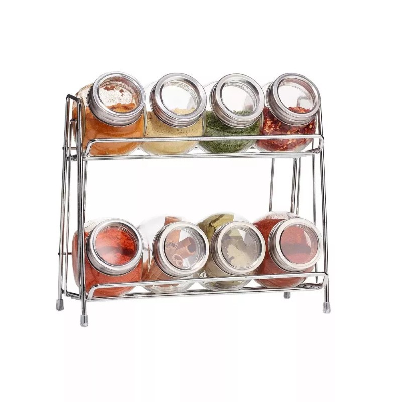 Euro-Home 9-Piece Glass Spice Jar Set with 2-Tier Chrome Rack,