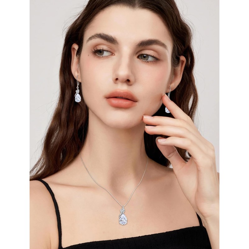 Blaniy Teardrop Necklace 925 Sterling Silver April Birthstone Jewelry