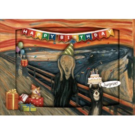 WIZHEAD - THE HEAD IS A PUZZLE! - Let's Scream Happy Purr-thday! - Pop-up Art Greeting Card for Birthdays- Art, Pop-up, Friendship, Love, Family, Celebrations - Fold Flat, Envelope Included