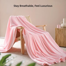 Queen Size Fleece Blanket for Bed, Pink Soft Warm Fuzzy Cozy Throw Blankets for Women Men Gift, Plush Microfiber Flannel Blanket Suitable for All Seasons, 90x90 Inches