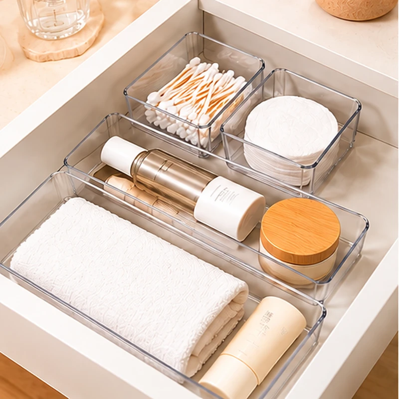 Clear Plastic Drawer Organizers for Makeup, Jewelry & Office Supplies