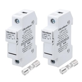 sourcing map 2PCS Solar Fuse Holder with 2 Fuse Core, DC 1000V 15A Single Pole 10x38mm DIN Rail Mount Fuse Holder Base for Household Circuits, Photovoltaic Station