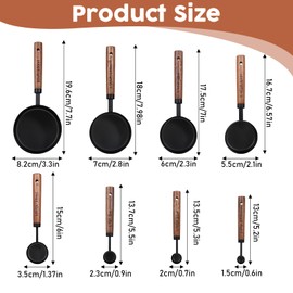 Stainless Steel Measuring Cups Set and Measuring Spoons Wooden Handle Metal Measure Cups and Spoons for Cooking and Baking, 8 Piece