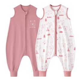 Looxii Pack of 2 Baby Summer Sleeping Bags with Feet, 0.5 Tog, Sleeping Bag, Baby 100% Cotton Baby Sleeping Bag for Children 4-6 Years, Boys and Girls, 100 cm, Pink Bear