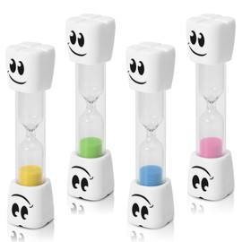 2 Minute Toothbrush Sand Timer for Kids -Set of 4 Small Blue and Pink Smiley Hour Glass
