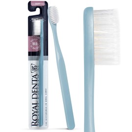 Royal Denta Manuelle Zahnbürste mit weichen Borsten für Erwachsene, doppelte Länge, Borstenzahnbürste für empfindliche Zähne, Silberpartikel gegen Bakterien, modernes Design, Hellblau