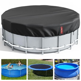 LXKCKJ 15 Ft Round Pool Cover, Solar Covers for Above Ground Pools, Summer Pool Cover Protector with Pool Cover Accessories, PE Tarp Ideal for Waterproof and Dustproof (Black)