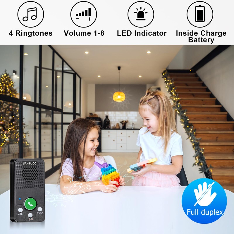 Wireless Doorbell, SANZUCO Doorbells Hands Free Communication, Full Duplex Waterproof