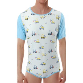 CutiePlusU Men's Cotton Button in Crotch Bodysuits Adult Romper Onesie for Men Print, Small Excavator