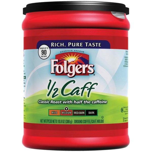Folgers Half Caffeinated Ground Coffee, 10.8 Ounce (Pack of 6)