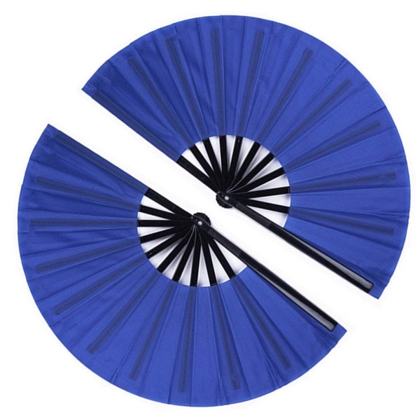 Minelife 2 Pack Large Folding Hand Fan, Nylon-Cloth Vintage Retro Fabric Fans, Chinese Kung Fu Tai Chi Hand Fan for men/women, Festival, Dance, Gift, Performance, Decorations (Blue)
