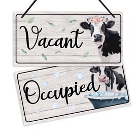 Putuo Decor - Letrero de puerta de baño de vaca de doble cara, placa de suspensión ocupada vacante, diseño divertido de animales de granero para granja, baño, baño y hotel