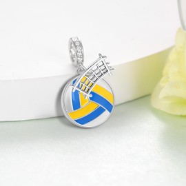 qielizhu Volleyball Charm 925 Sterling Silver Volleyball Charm for Women Volleyball Gifts Sport Jewelry Gifts for Women, NO, White Gold, Cubic Zirconia