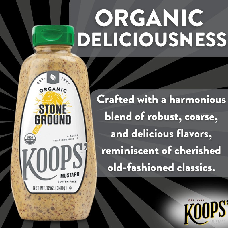KOOPS' Organic Stone Ground Mustard 12 Ounce Bold Flavor Gluten