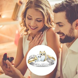 XIAOXIONG Owl Ring with Diamond Inlay Animal Finger Ring Mother's Day Mother Daughter Gifts Mum, Aluminium