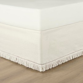 Lush Decor Boho Fringe 15-Inch Tailored Drop Easy Fit Bedskirt, Queen, Off-White