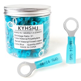 KYHSHJ Heat Shrink Ring Terminals 5/16" - Marine Grade Ring Connectors -Waterproof Eyelet Wire Connectors -Blue(16-14AWG-200Pcs)