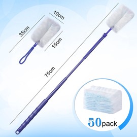 Aphromirel Pack of 50 Dust Magnet Refill Set with 1 Handle and 1 Telescopic Rod Dusters Cleaning Dust Cloth Refill for Home School Office Pet Hair Dust Dirt
