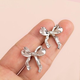 Numgug Gold Bow Earrings for Women Pearl Bow Dangle Earrings Silver Bow Stud Earrings Ribbon Earrings Gold Silver Bow Jewelry Earrings Bow Earring Studs, Brass, brazanite
