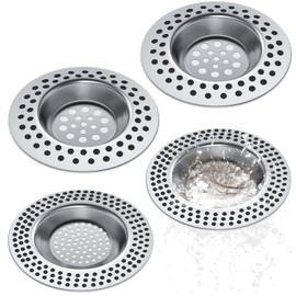 Realure (Set of 4) Drain Strainer Kitchen Sink with Shower Drain Hair Catcher, Drain Strainer Shower, 90 Holes Sink Strainer for Kitchen, Bathroom, Toilet Protection of Drainage, Stainless Steel