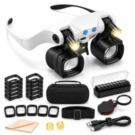Head-Mounted LED Magnifying Glass for Precision Work – Hands-Free Design for Jewelry Repair, Soldering & Crafts
