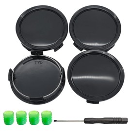 GisWell Set of 4 Hub Caps, 75 mm, Wheel Hub Caps, Black Wheel Hub Caps, Compatible with Mercedes, Includes Screwdriver and 4 Green Valve Caps