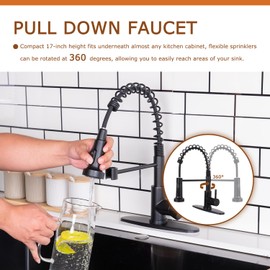 SHACO Black Kitchen Faucet with Pull Down Sprayer Stainless Steel Single Handle 1 Hole Or 3 Hole Spring Kitchen Sink Faucet for Farmhouse, RV, Laundry Room,Wet Bar