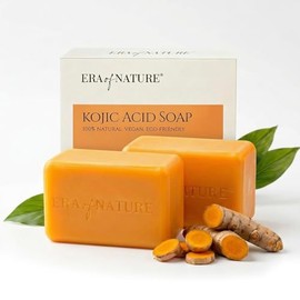 era of nature Turmeric Kojic Acid Soap for Dark Spots – Gentle Brightening Bar for Face, Underarms, Inner Thighs & Bikini Area – Vitamin C + Shea Butter – Moisturizing Soap, 2 x 100g
