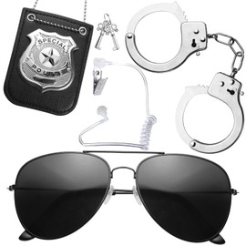 YOTNUS Men in Costume Black – Spy Costume Accessories Kit with Ear Piece, Sunglasses, Badge, and Handcuffs for Secret Agent, FBI, and Secret Service Cosplay