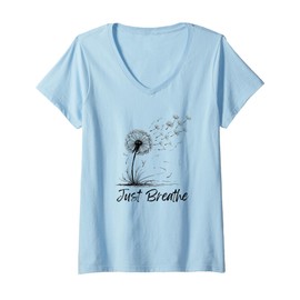 Womens Just Breathe Dandelion Wildflower Troubles Float Away Peace V-Neck T-Shirt