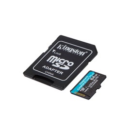 Kingston Canvas Go Plus microSDXC Memory Card Gen4 200MB/s A2 U3 V30 64GB Card + Adapter SDG4/64GB