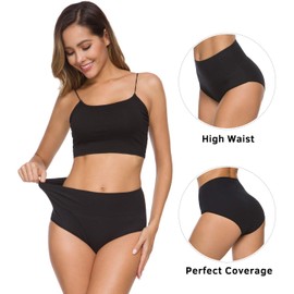 Wealurre Women's Comfort Cotton High Waist Underwear Breathable Soft Tummy Control Bikini Panties Plus Size(1002M,Black 5pack)