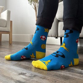 Retro Mario Kart Racing Video Game Socks – Sock Bro Collection - Fun Gamer Gifts, Colorful Novelty Crew Socks