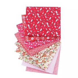 CraftsFabrics 9pcs 50cmx50cm Red Floral Fat Quarters Fabric Bundles, Pre-Cut Squares 100% Cotton for Patchwork, Quilting, Scrapbooking, Sewing DIY Arts & Crafts Projects