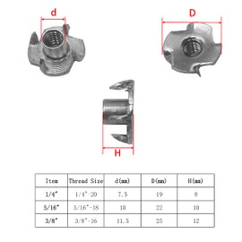 Stainless Steel T-Nut, 3/8" -16 4-Prong Heavy Duty Tee Nut for Wood, Cabinetry, Rock Climbing Holds, Threaded Insert, Furniture 30Pcs