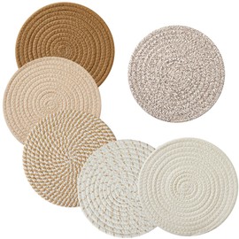 Coga 8" Trivets for Hot Dishes, Hot pots and Pans, 6 Pack Heat Resistant Hot Pads, Pot Holders for Kitchen, Hot Plate Mats for Table and Countertops, Farmhouse Decor Home Kitchen Essentials, Mix-brown