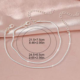 1 Pair Women's Anklets,Silver Anklets Bracelets for Women Ankle Chain Adjustable Multilayer Dainty Layered Beach Chain Extra Large for Women Plus Size Couples,Girls Birthdays Gift,Holidays,Comfortable