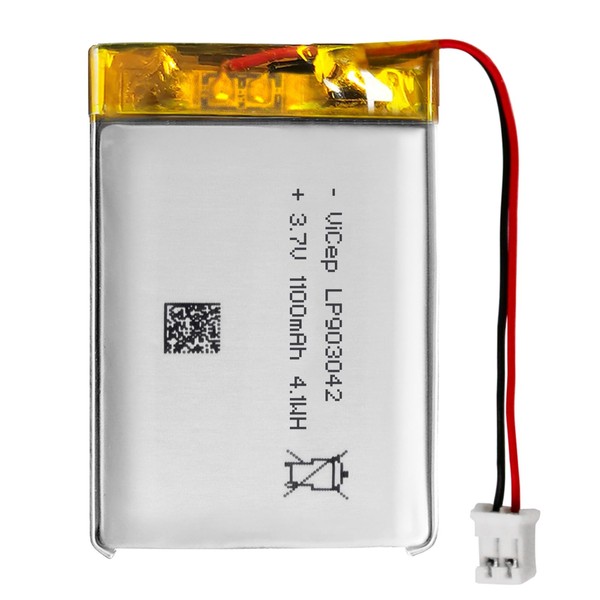 ViCep 3.7V Lithium Polymer Battery 1100mAh 903042 Rechargeable with Wires