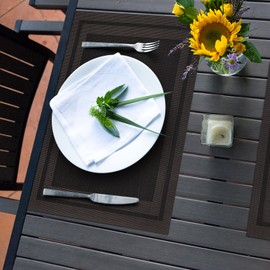 Winknowl Placemats Set of 4，Heat Resistant Woven Vinyl Washable PVC Place Mats，Non-Slip Stain Resistant Indoor/Outdoor Table Mats for Dining Table (Black Brown)