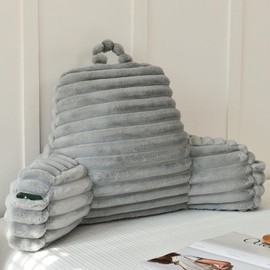 Yaoshuho Large Reading Pillow for Adults, Back Support Pillow for Sitting Up in Bed with Arms, Couch for Lounging Bedrest, Grey