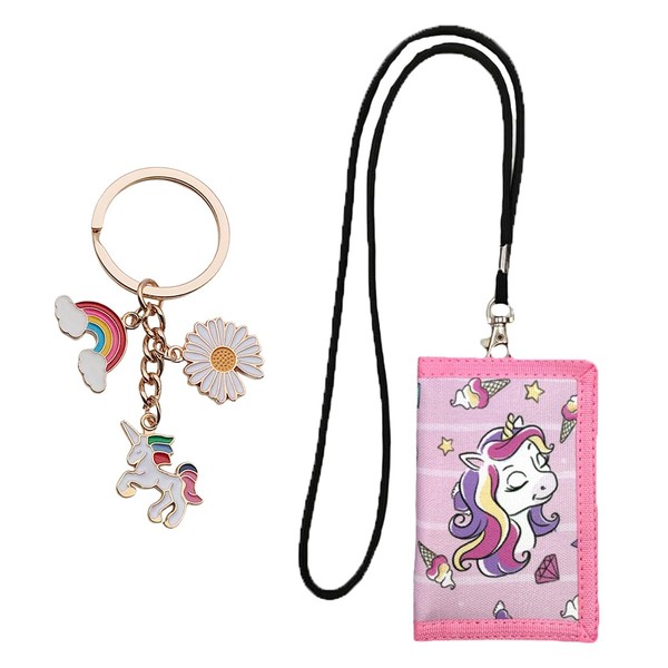 Kinder Brustbeutel - Dreifach Gefaltete Geldbörse Mit Schlüsselanhänger, Einhorn Geldbörse