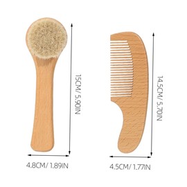 Baluue Boy Girl Hair Brush and Comb Set Natural Wool Bath Brush for Newborn Hair Care Gentle Cradle Cap Comb and Shampoo Tool Grooming Kit for Soothing Bath