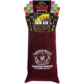 Buffalo Bills 12-Piece Hot & Spicy Beef Jerky and Beef Stick Sampler Burgundy Velour Wine Gift Bag
