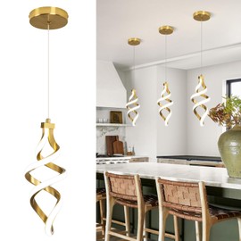 EIDISUNY Modern LED Pendant Light Fixture, 15W Spiral Led Chandelier Hanging Lamp, 4500K Pendant Lights Kitchen Island, Adjustable Height Pendant Light for Dining Room Bedroom Kitchen Island Cafe
