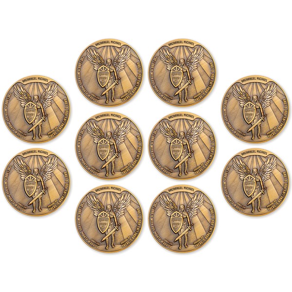Archangel Saint Michael, Bulk Pack of 10 Protection Challenge Coins, Gaurdian Angel St Michael, Patron Saint of Police Officers, The Lord is with You Mighty Warrior, Psalm 91 Gift for Military