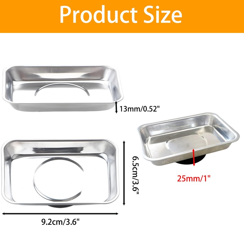 ZCLGOOD 2PCS Magnetic Parts Tray, 3.6”x2.5” Stainless Steel Rectangular Holders